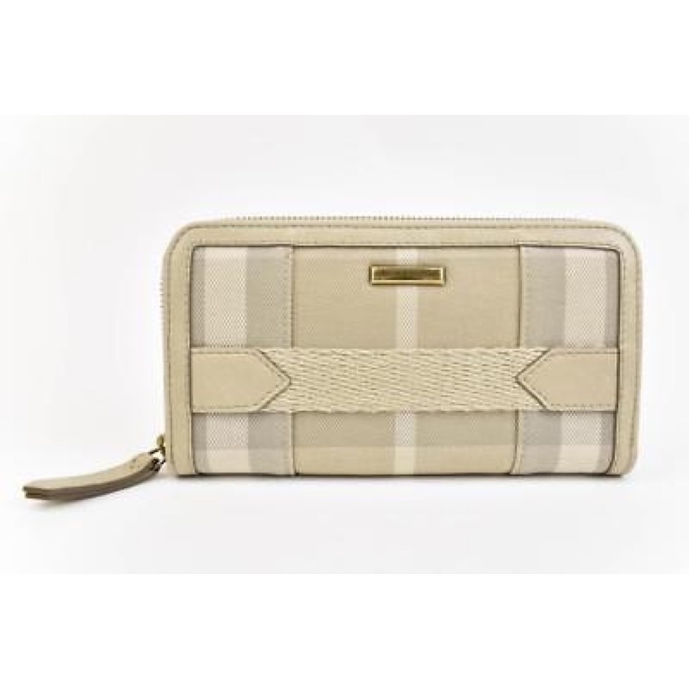 ◾️Vintage Burberry Beige Leather & Nova Check Long Ziparound Wallet